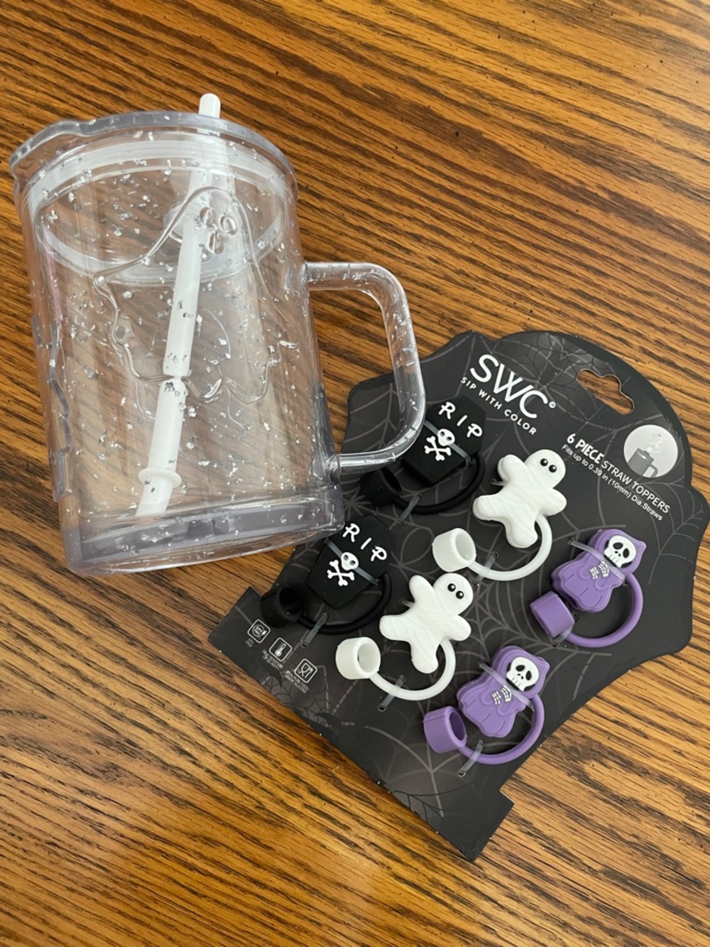 Clear Glitter Ghost Tumbler with Halloween Straw Topper Set